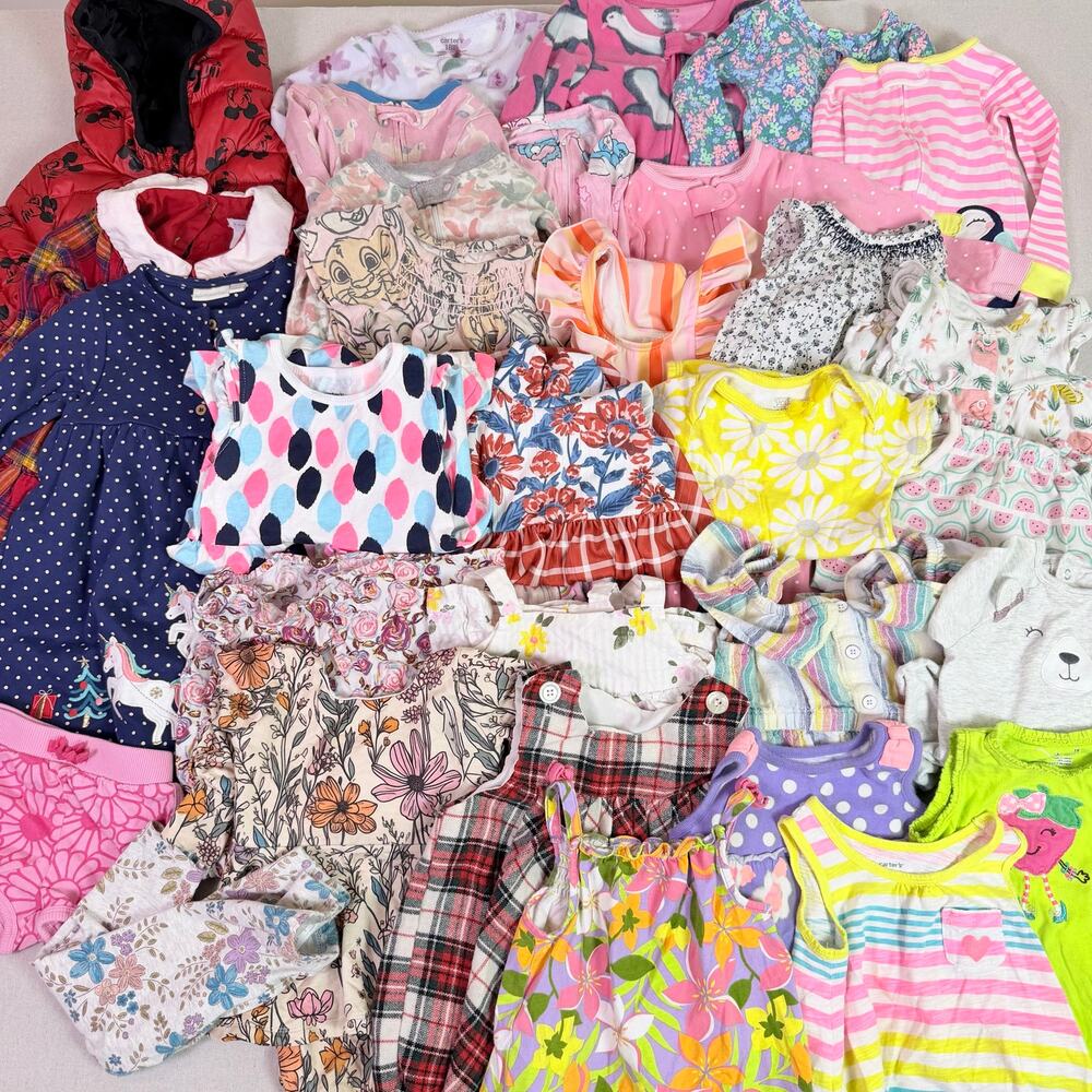 Baby Bundle GIrls 18 Months 31 Piece Lot Clothes PJs Bodysuits Dresses Assorted